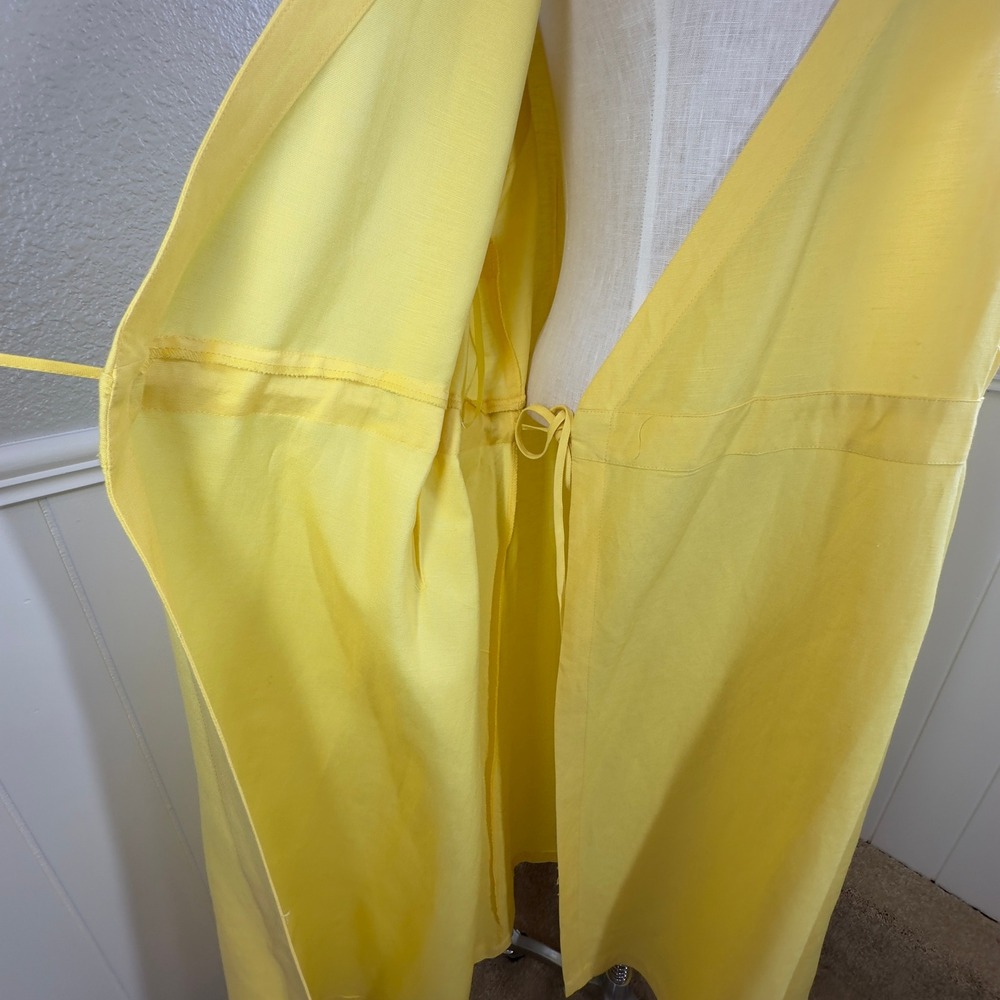 Ashley Stewart Womens Wrap Dress 22W Yellow Linen Blend Sleeveless Midi Sundress - Picture 10 of 16